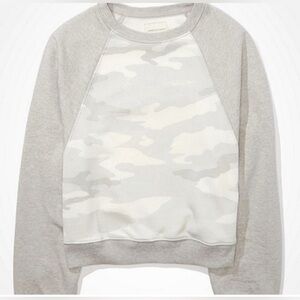 New NEW American Eagle Size XS Pullover Sweater CROPPED Gray Long Sleeve Cot